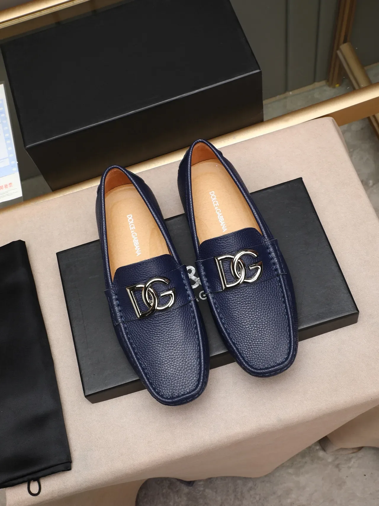 Navy Peppled Leather Buckle Loafer 2