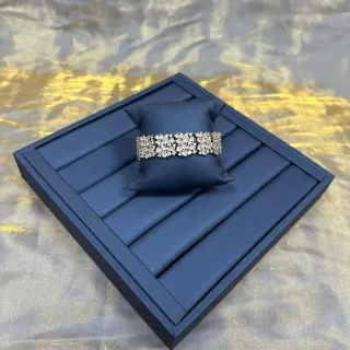 Pulsera rígida de estilo cuff multi-fila cluster de cristales color navy silver