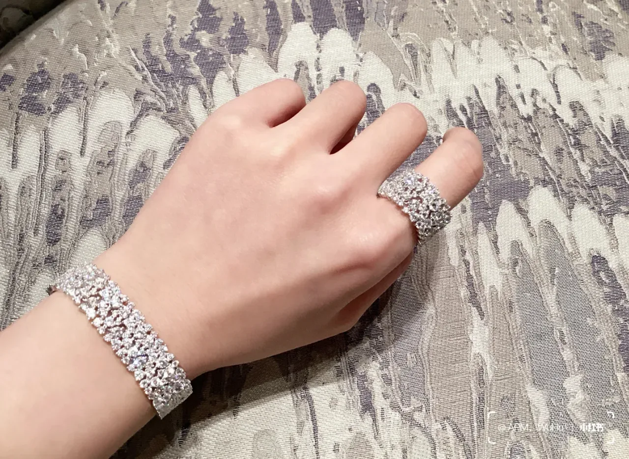 Navy Silver Multi-Row Crystal Cluster Rigid Cuff-Style Bracelet 3