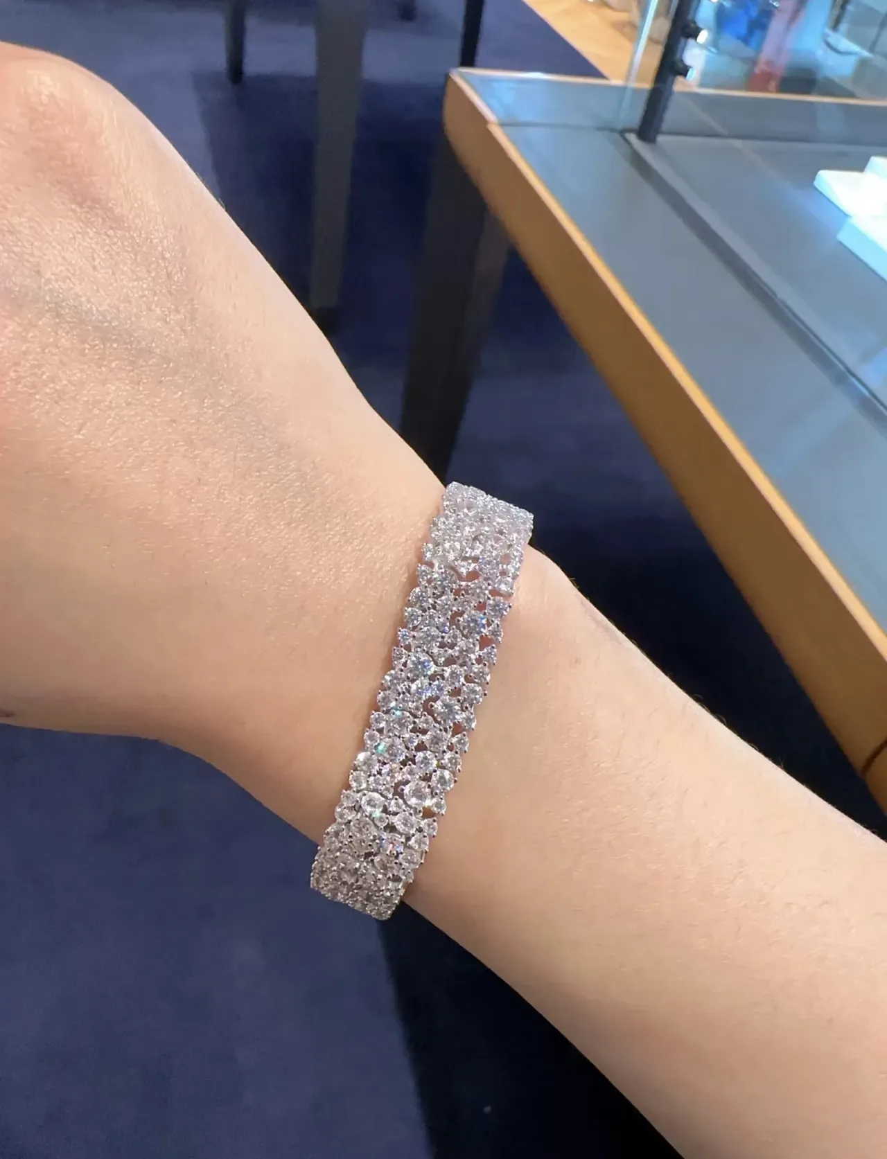 Navy Silver Multi-Row Crystal Cluster Rigid Cuff-Style Bracelet 4