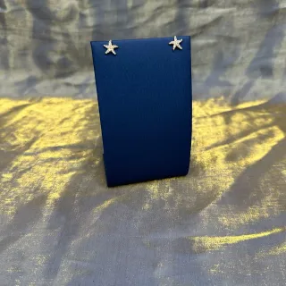 Navy Silver Star-Shaped Pavé-Set Earrings