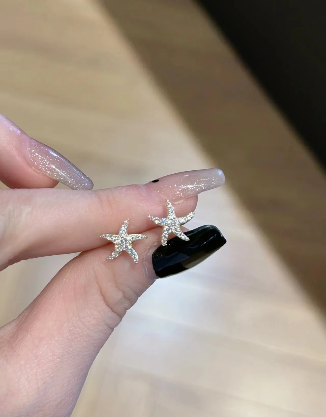 Navy Silver Star-Shaped Pavé-Set Earrings 4