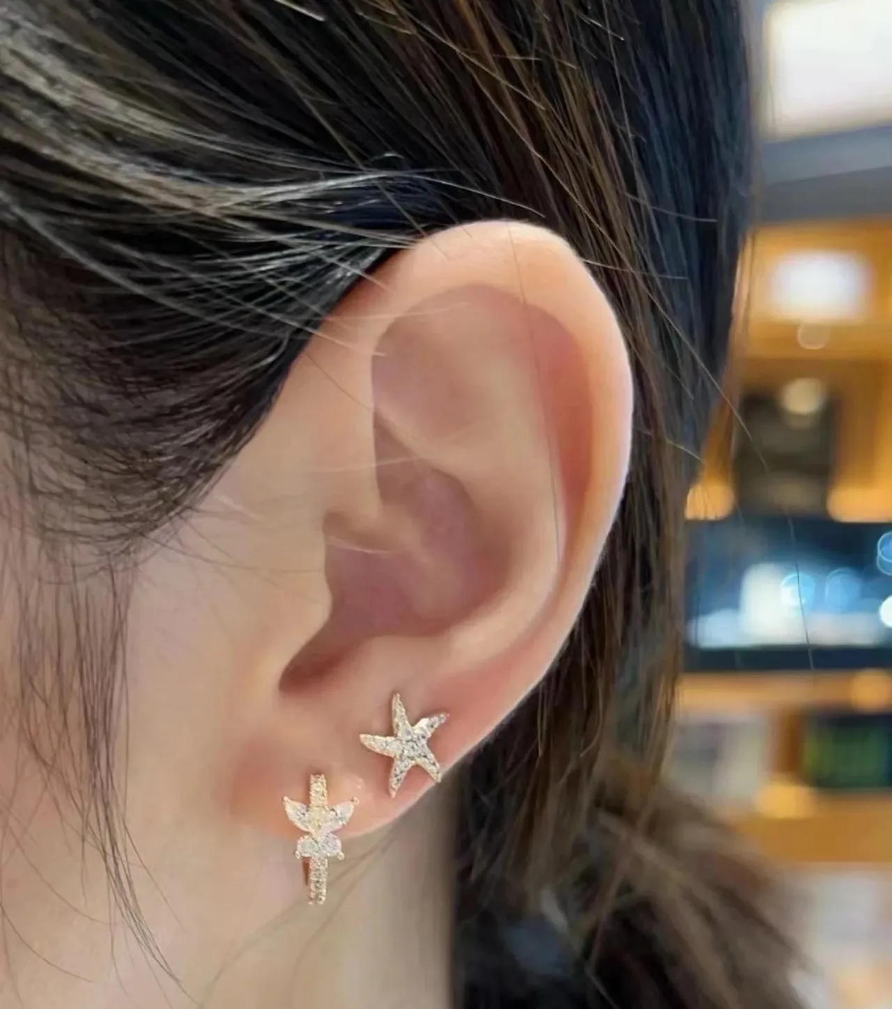Navy Silver Star-Shaped Pavé-Set Earrings 8