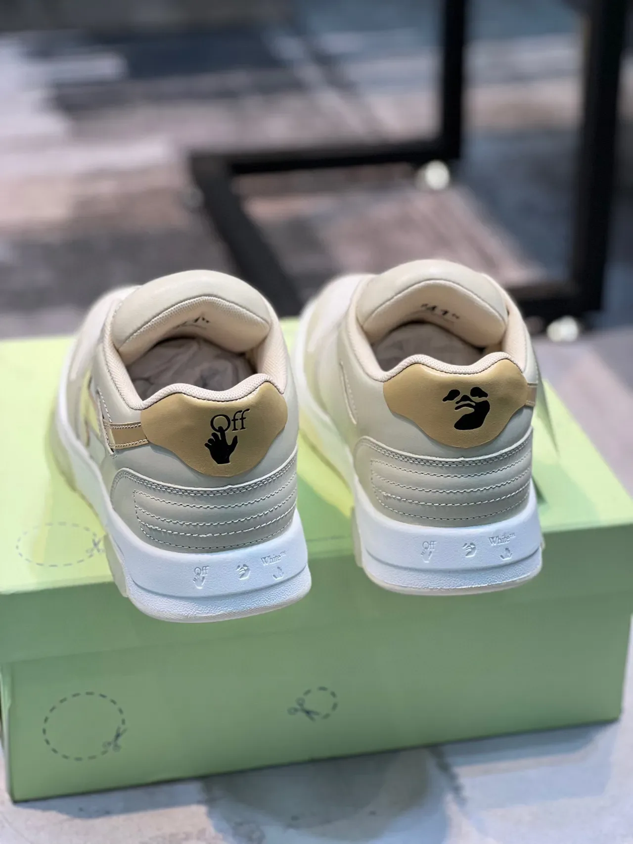Off-White Cream and Gold Arrow Emblem Lifestyle Sneaker 2
