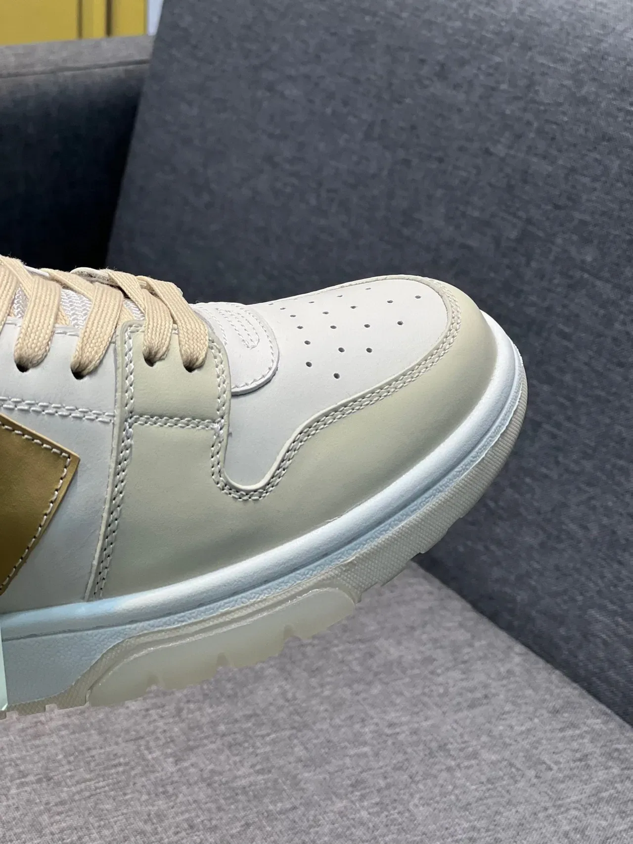 Off-White Cream and Gold Arrow Emblem Lifestyle Sneaker 3