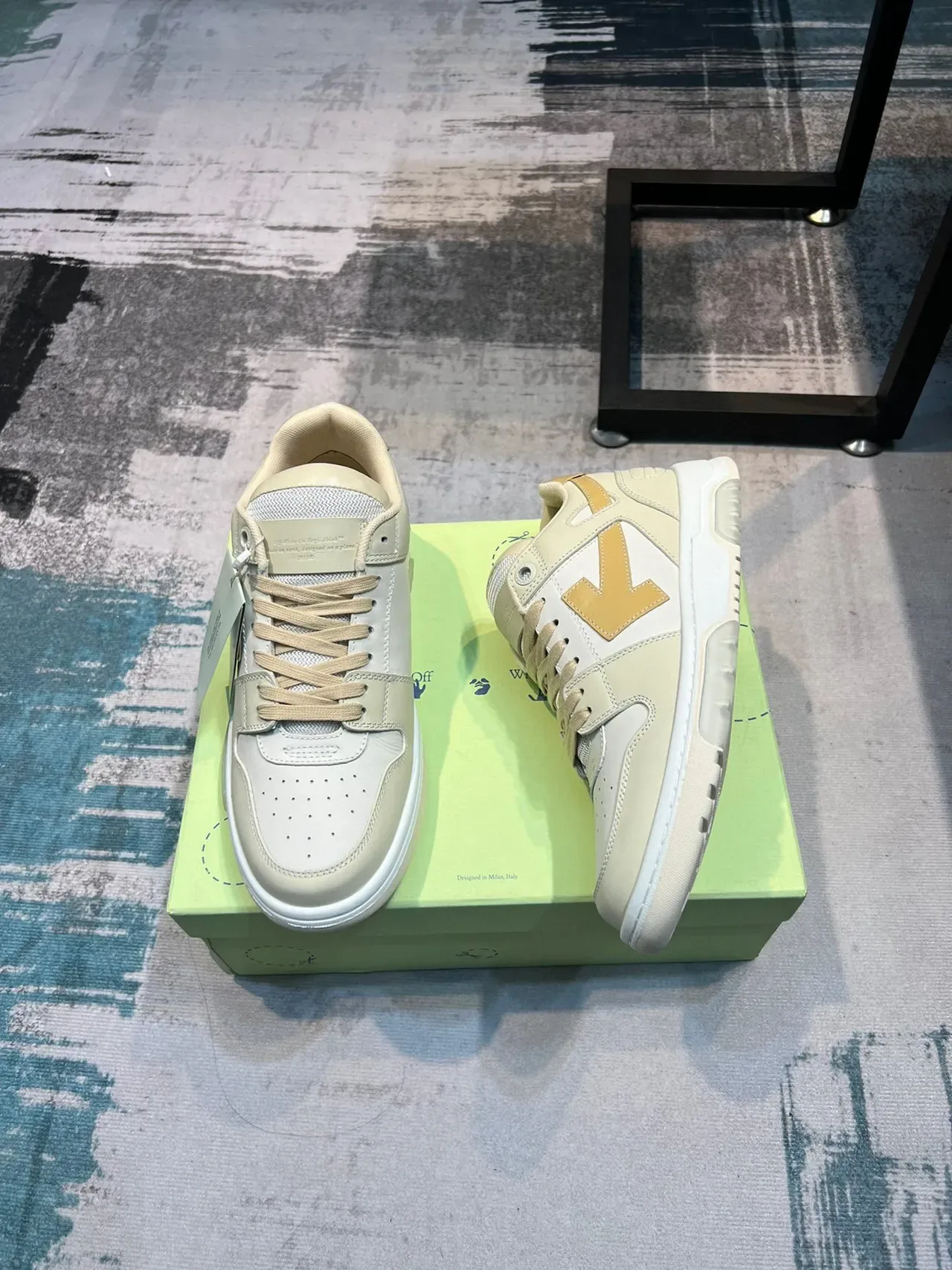 Off-White Cream and Gold Arrow Emblem Lifestyle Sneaker 4