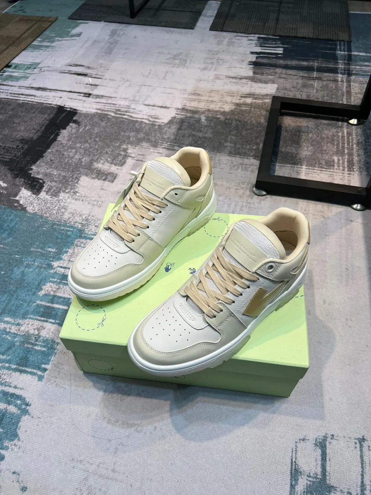 Off-White Cream and Gold Arrow Emblem Lifestyle Sneaker 5