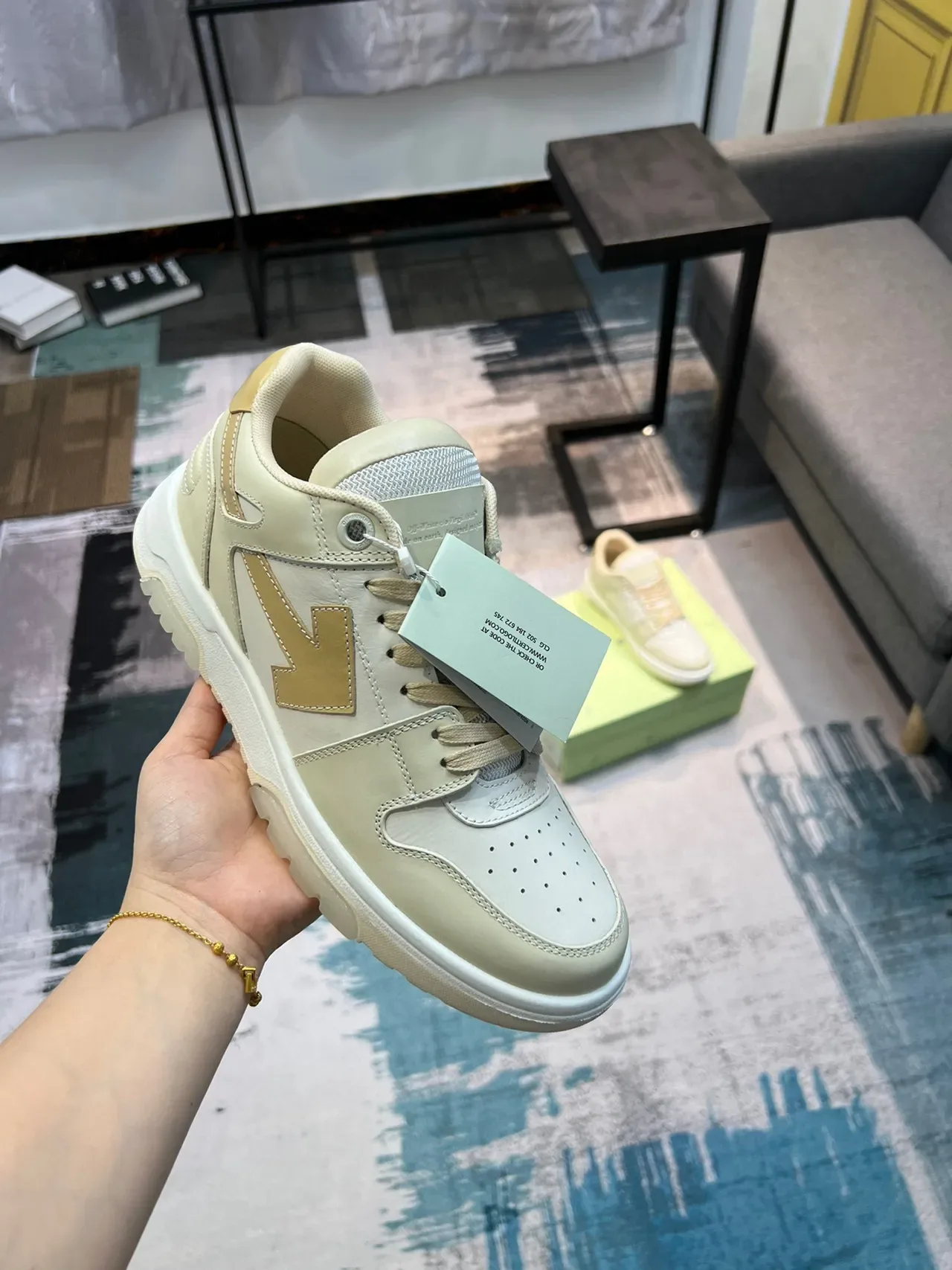 Off-White Cream and Gold Arrow Emblem Lifestyle Sneaker 6