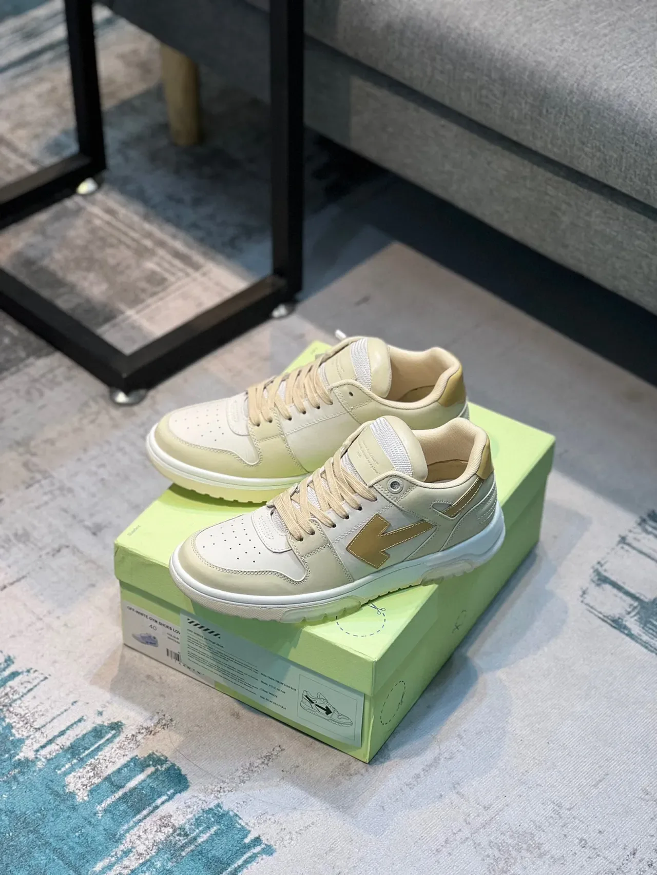 Off-White Cream and Gold Arrow Emblem Lifestyle Sneaker 7
