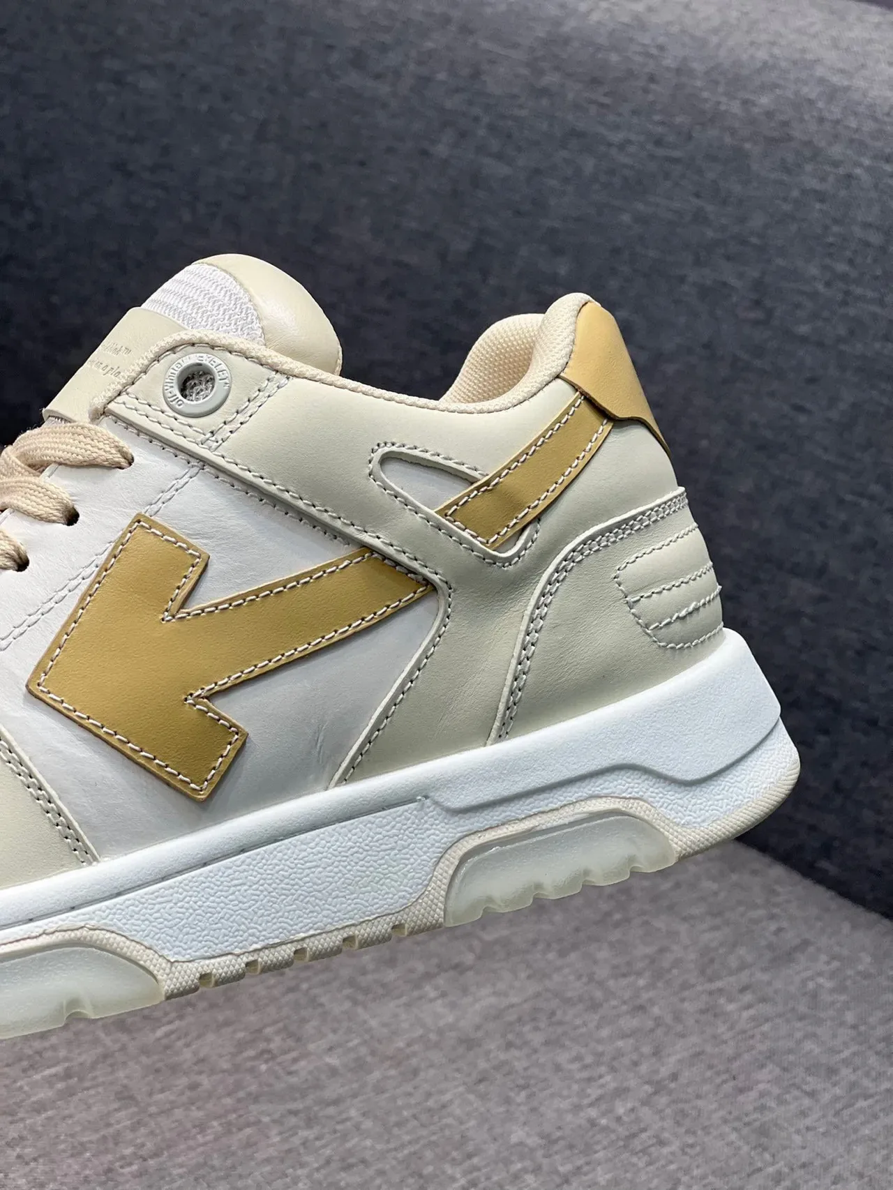 Off-White Cream and Gold Arrow Emblem Lifestyle Sneaker 8
