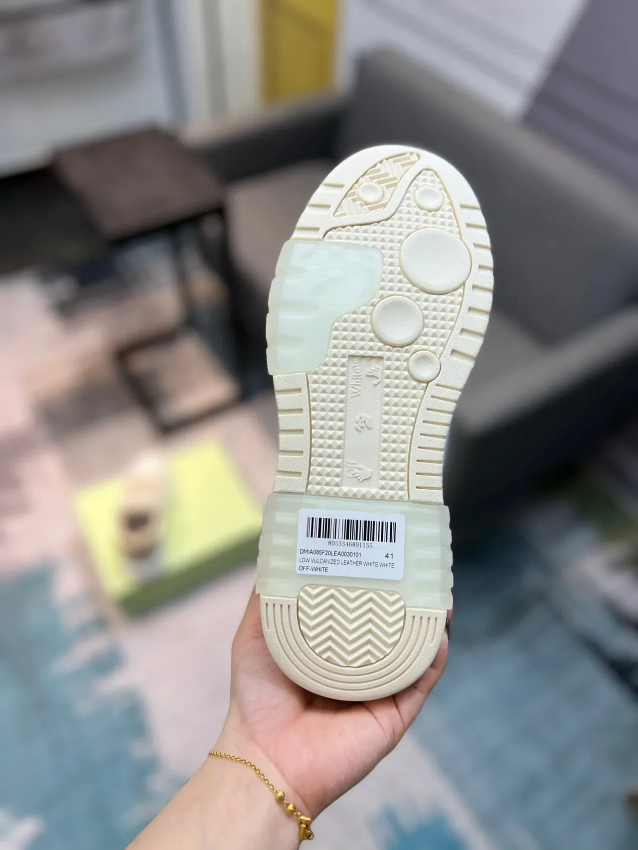 Off-White Cream and Gold Arrow Emblem Lifestyle Sneaker 9