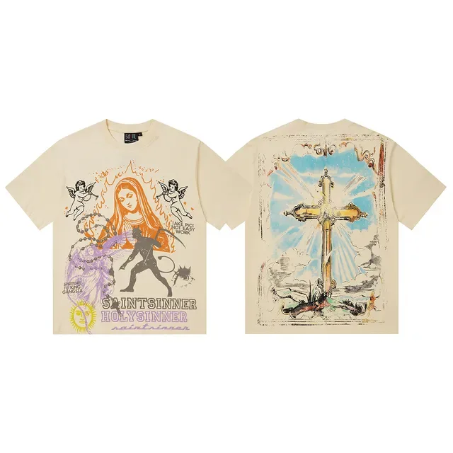 Off-White Cream Graphic Print Oversized T-Shirt 2