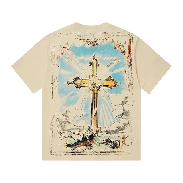 Off-White Cream Graphic Print Oversized T-Shirt 4
