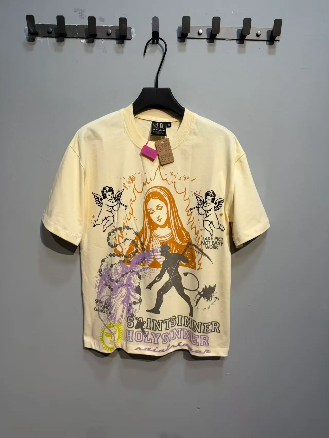 Off-White Cream Graphic Print Oversized T-Shirt 5