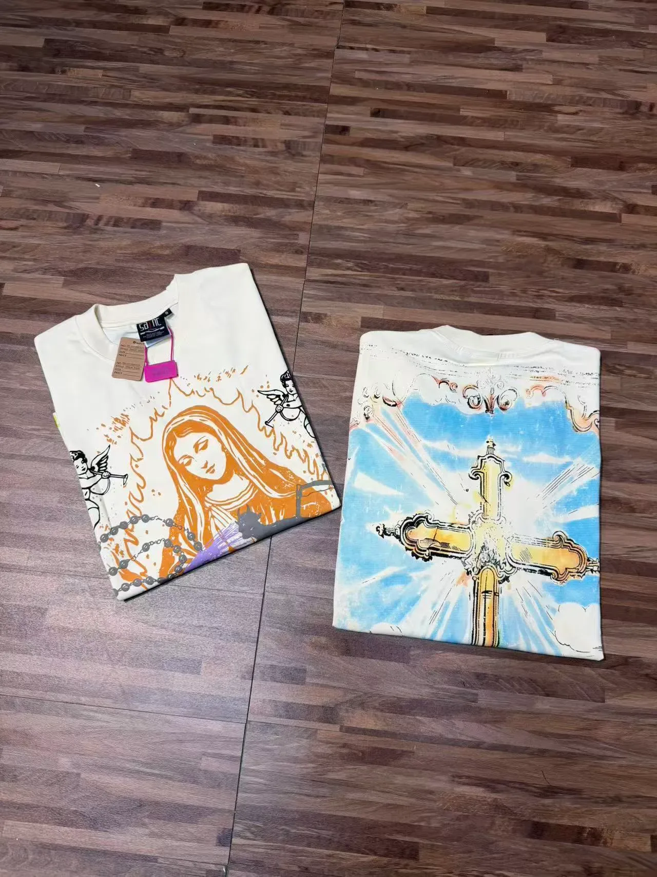 Off-White Cream Graphic Print Oversized T-Shirt 7
