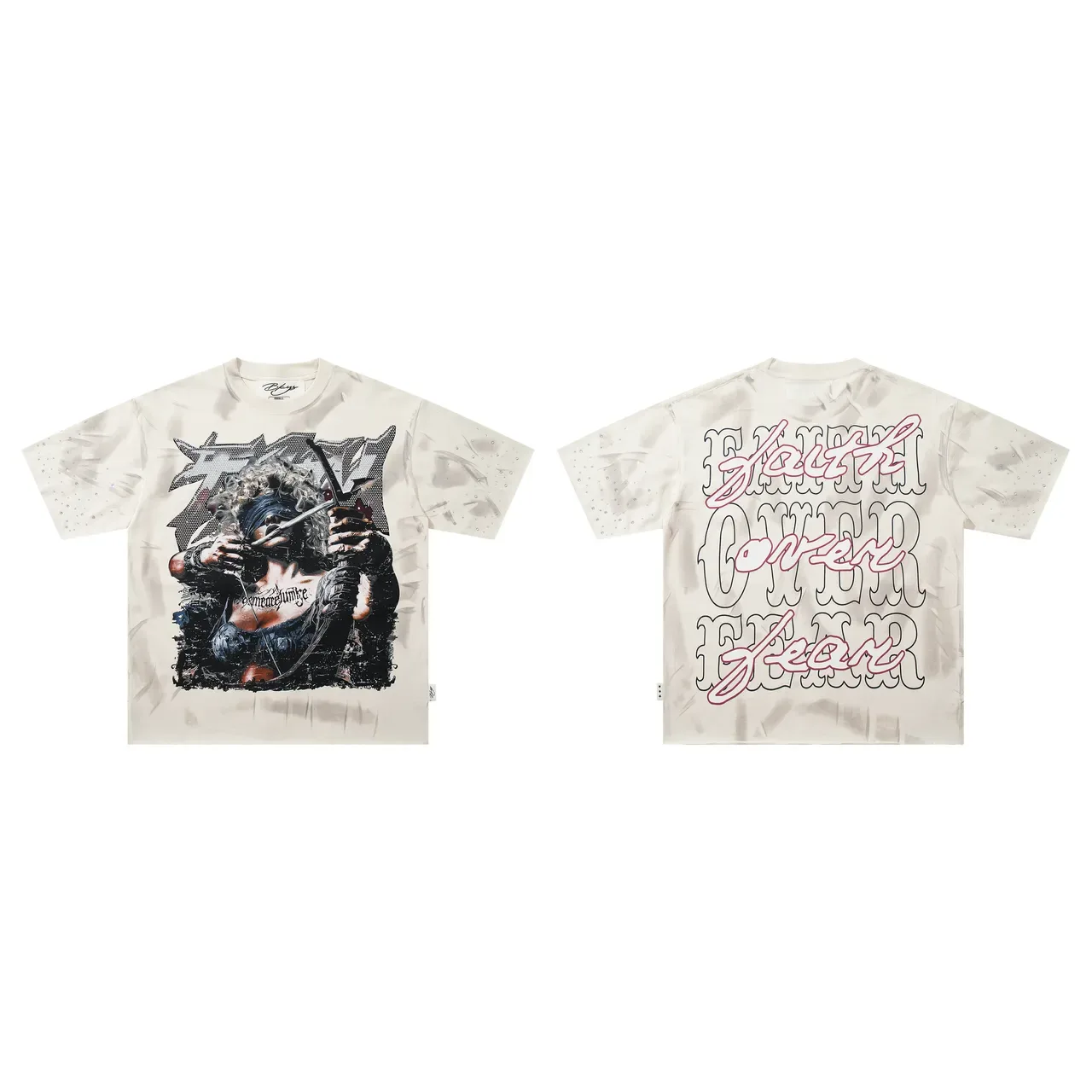 Off-White ग्राफिक प्रिंट राइनस्टोन स्लीव टी-शर्ट 3