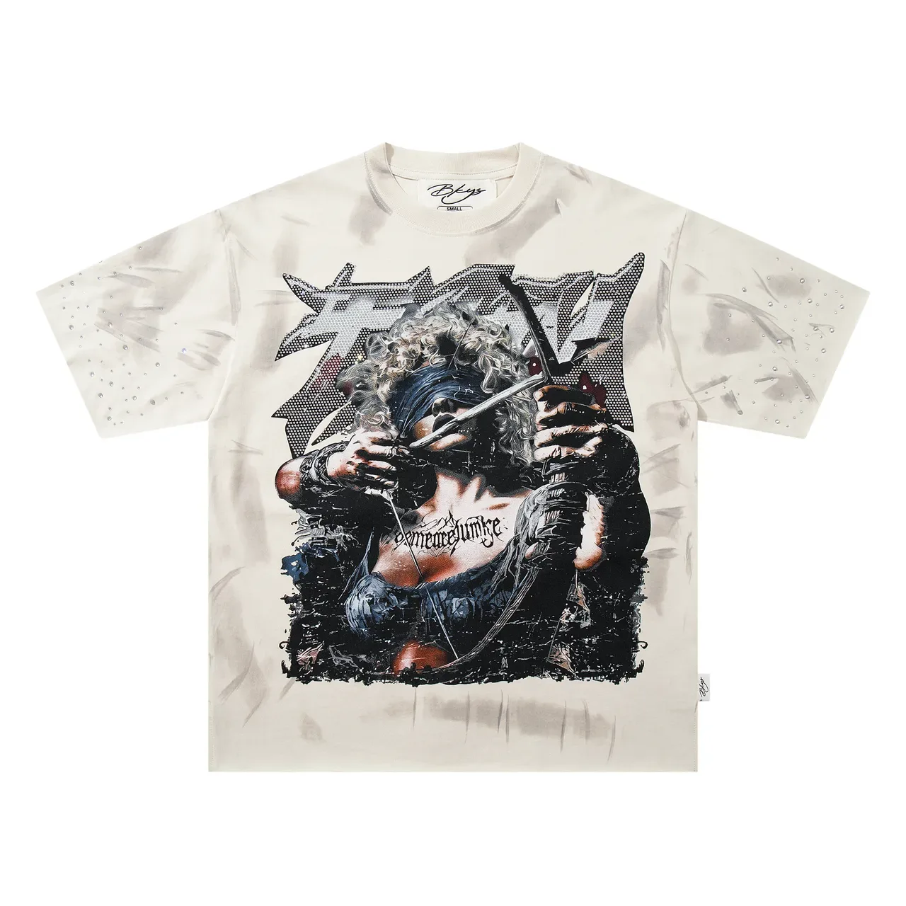 Off-White ग्राफिक प्रिंट राइनस्टोन स्लीव टी-शर्ट 4