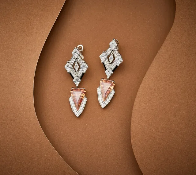 Orange Silver Geometric Two-Part Drop Earrings 6