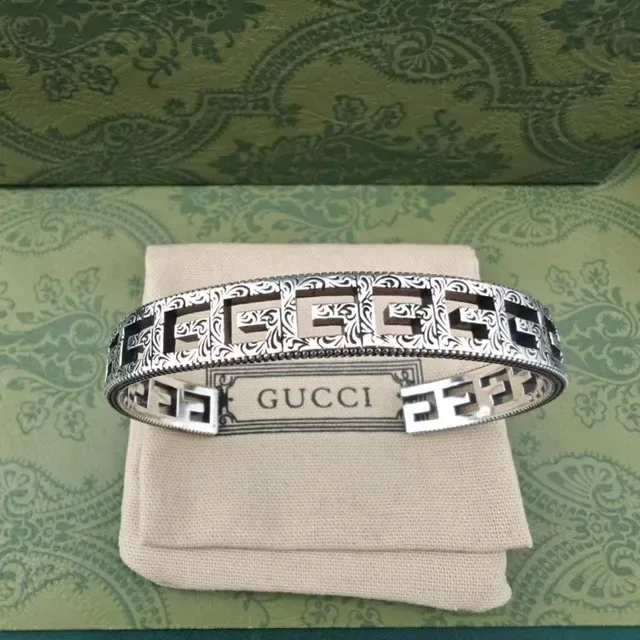 Ornate Engraved Silver-Tone Geometric Cuff Bracelets 3