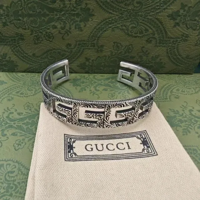 Ornate Engraved Silver-Tone Geometric Cuff Bracelets 7