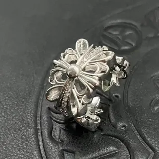 Ornate Floral Pavé-Set Silver-Tone Ring