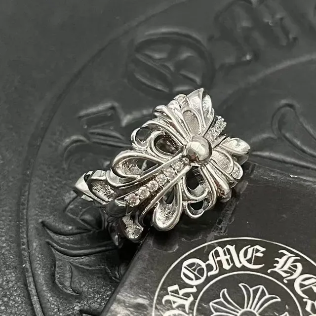 Ornate Floral Pavé-Set Silver-Tone Ring 5