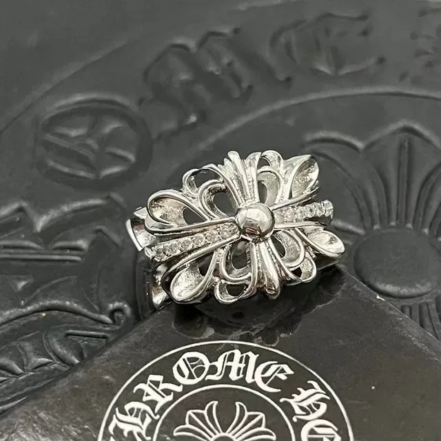 Ornate Floral Pavé-Set Silver-Tone Ring 6