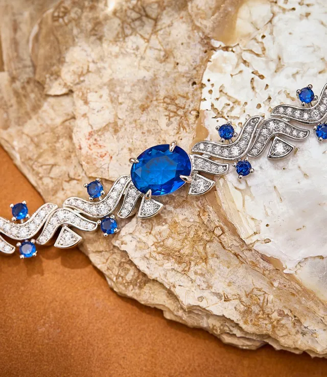 Ornate Scrollwork Blue Gemstone Bracelet 2