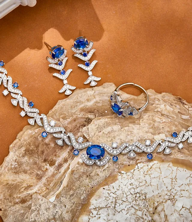 Ornate Scrollwork Blue Gemstone Bracelet 4