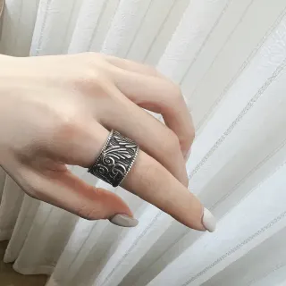 Ornate Scrollwork Wide Band Antique Silver Ring