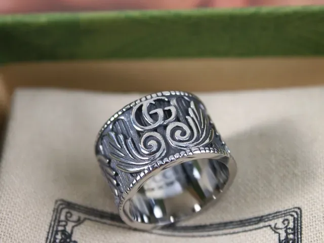 Ornate Scrollwork Wide Band Antique Silver Ring 8