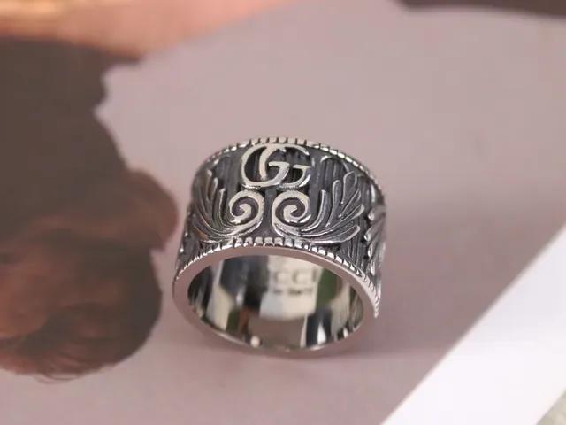 Ornate Scrollwork Wide Band Antique Silver Ring 9