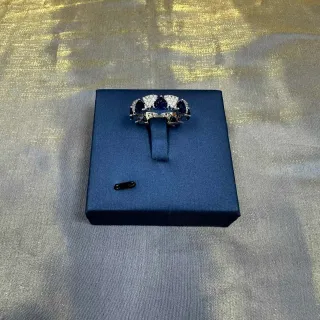 Ornate Triple Teardrop Blue and Pavé Ring