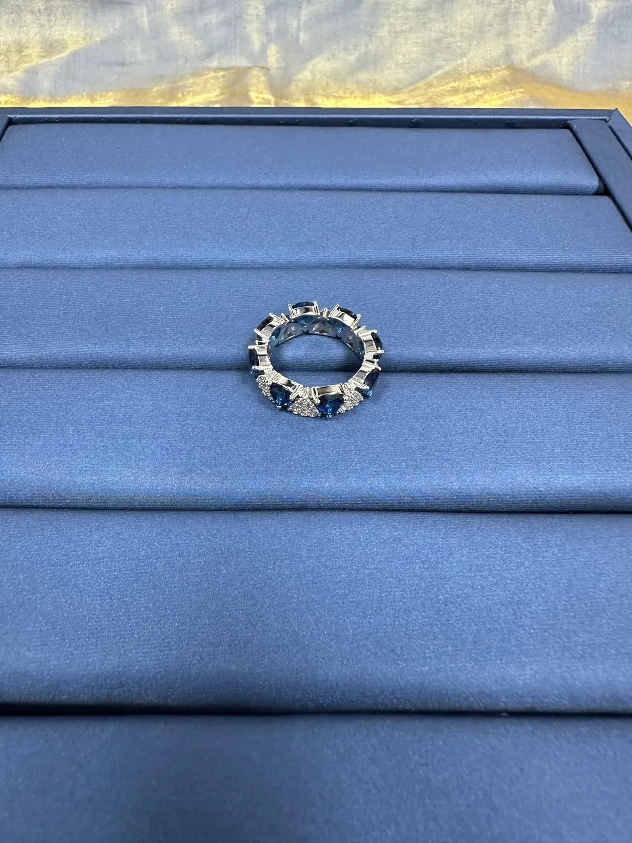 Ornate Triple Teardrop Blue and Pavé Ring 5