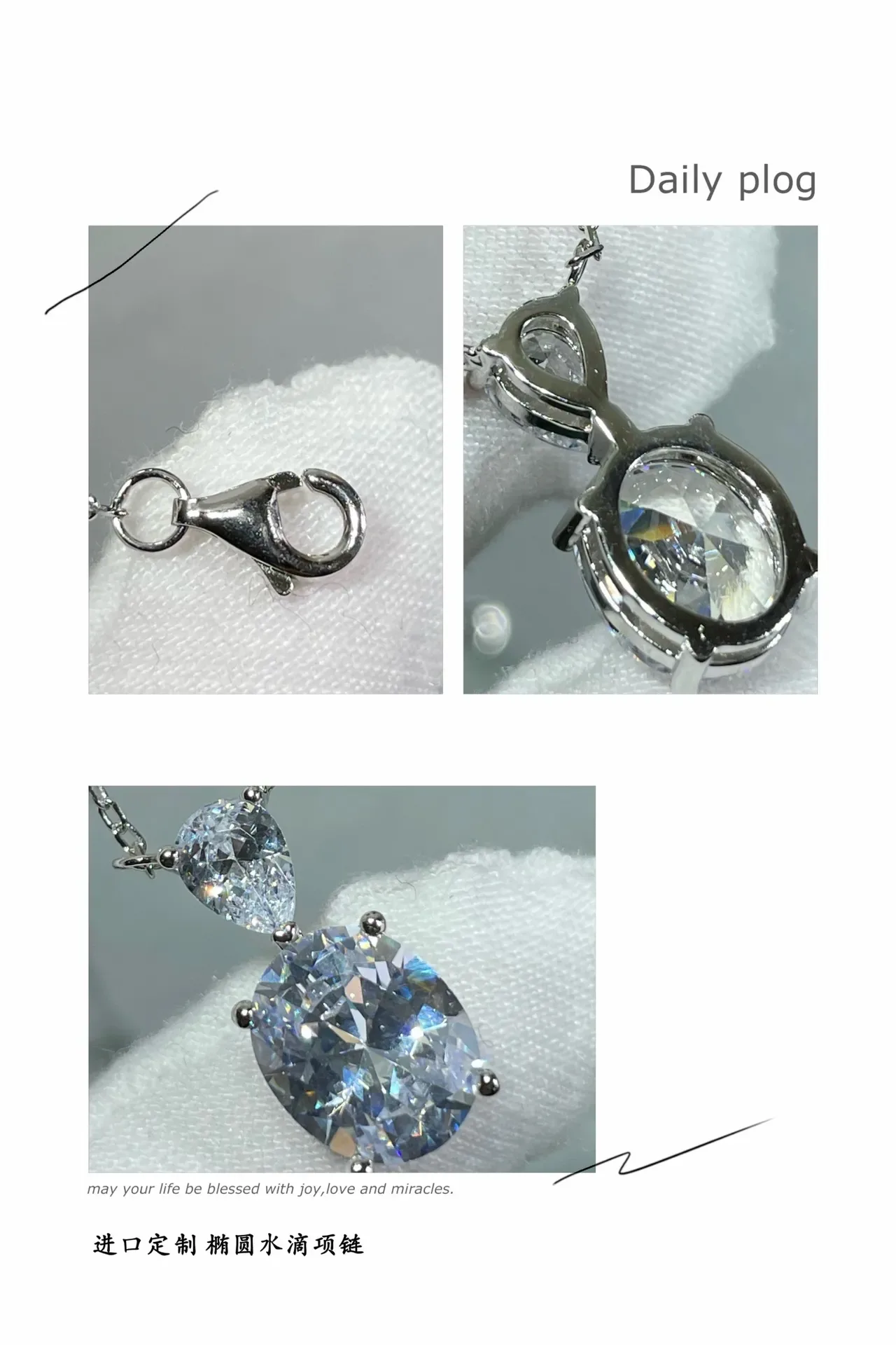 Oval and Pear-Shaped Faceted Stone Pendant Necklace 2