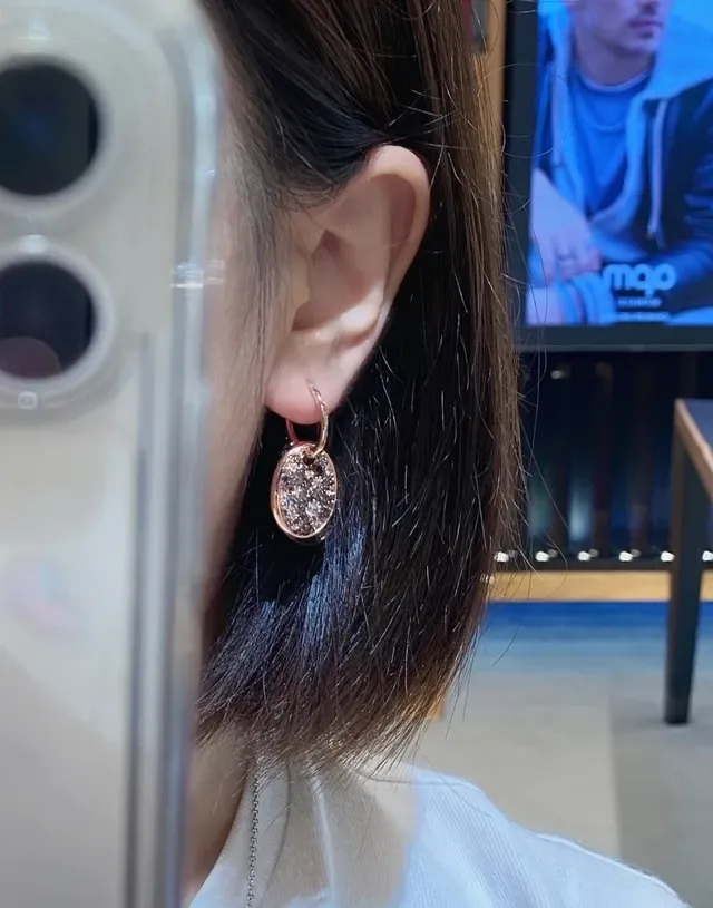Oval Black Glitter Inlay Hoop Dangle Earrings 3