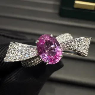 Oval Pink Gemstone Pavé Diamond Wing Ring