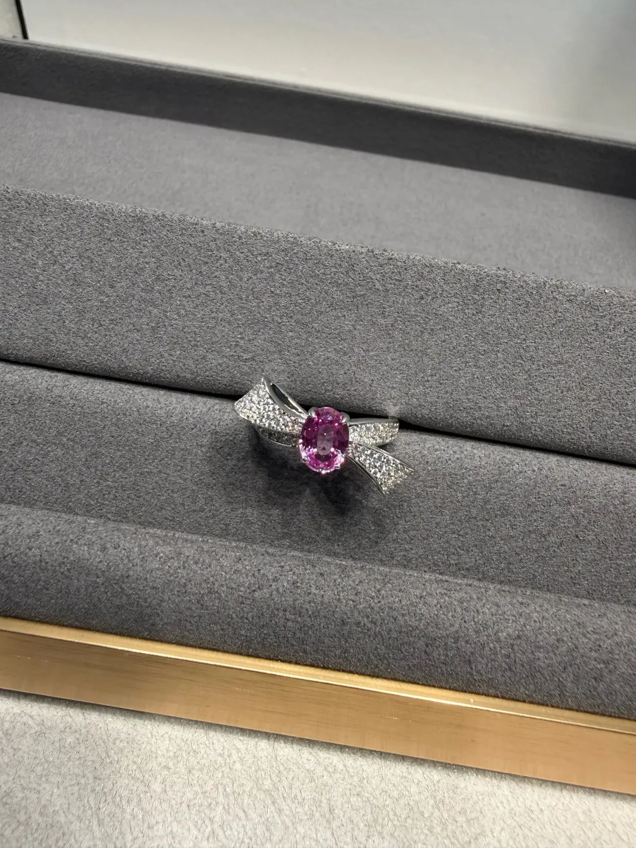 Oval Pink Gemstone Pavé Diamond Wing Ring 4