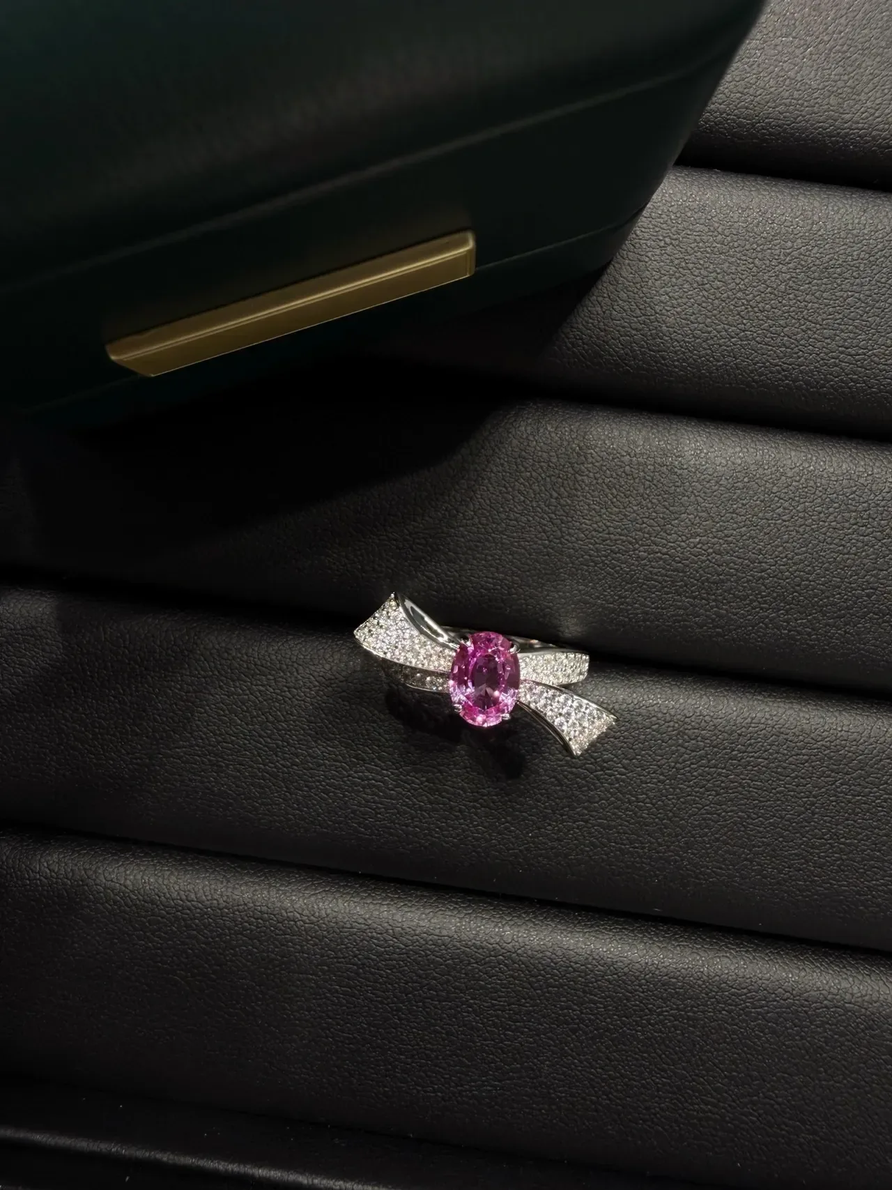 Oval Pink Gemstone Pavé Diamond Wing Ring 9