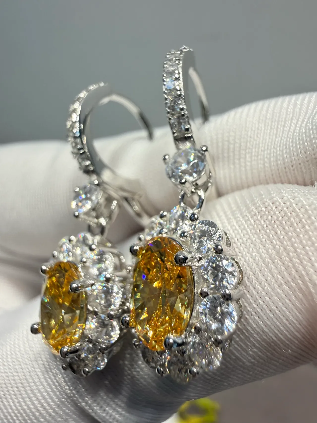 Oval Red Gemstone Halo Cluster Earrings 7