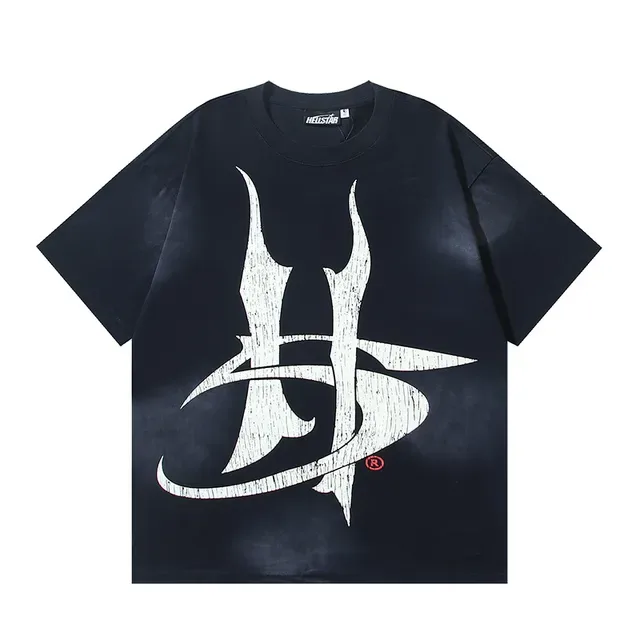 Oversized Tie-Dye Navy and White Double-Sided Graphic Print T-Shirt 2