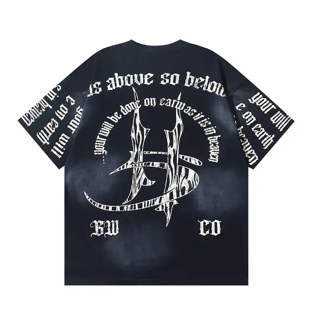 Oversized Tie-Dye Navy and White Double-Sided Graphic Print T-Shirt 3