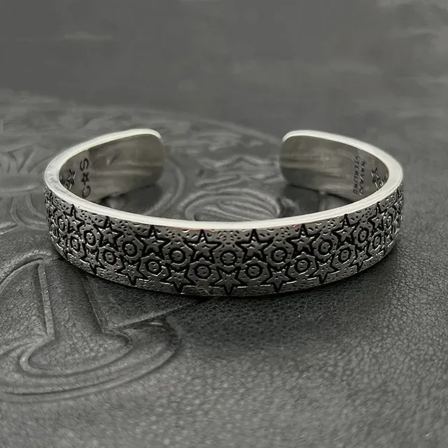 Oxidized Star and Circle Motif Cuff Bracelet 3