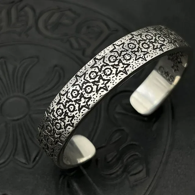 Oxidized Star and Circle Motif Cuff Bracelet 5