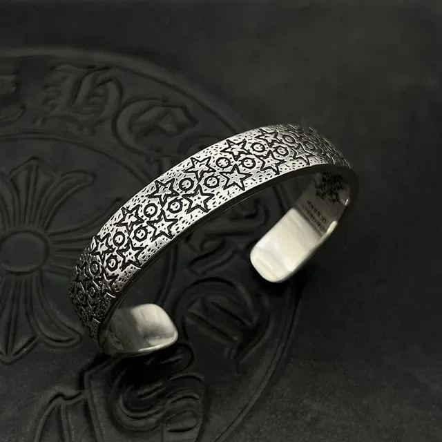 Oxidized Star and Circle Motif Cuff Bracelet 6