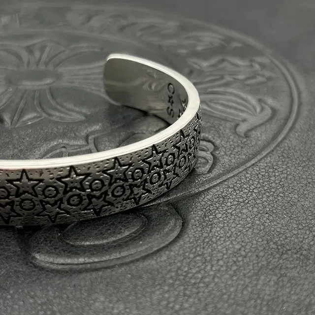 Oxidized Star and Circle Motif Cuff Bracelet 7