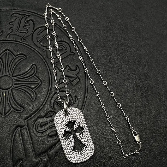 Pavé Crystal Cross Dog Tag Necklace 5