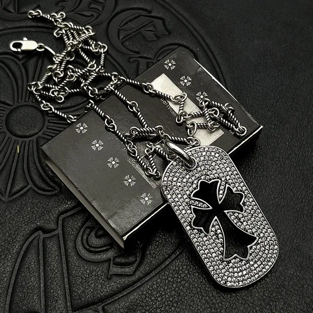 Pavé Crystal Cross Dog Tag Necklace 7