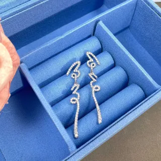Pavé-Set Abstract Linear Dangling Earrings