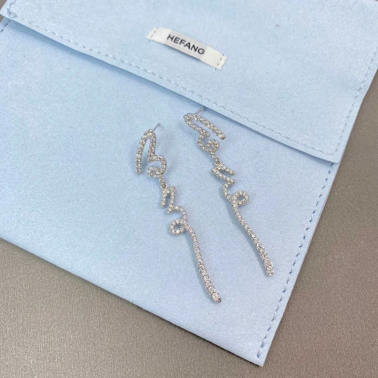 Pavé-Set Abstract Linear Dangling Earrings 5